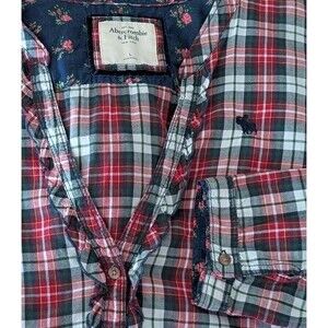 Abercrombie & Fitch 3/4 Sleeve Plaid Button Down Drop Waist Shirt Women's Large